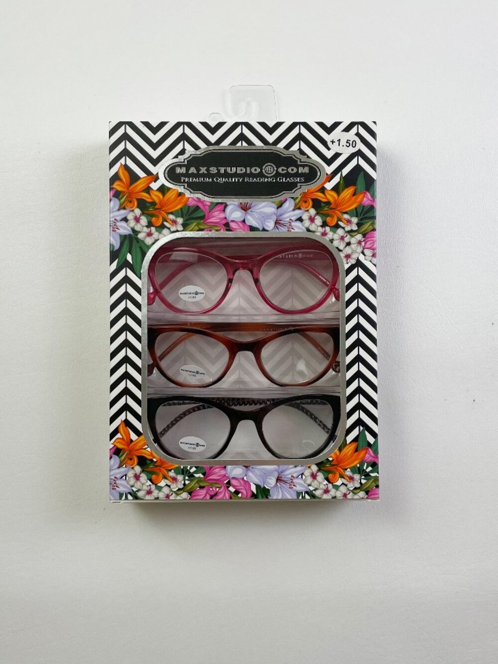 MaxStudio.com 3 Pack Reading Glasses +1.50 Black Honey Berry New